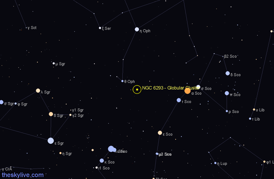 Finder chart NGC 6293 - Globular Cluster in Ophiuchus star
