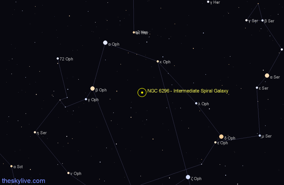 Finder chart NGC 6296 - Intermediate Spiral Galaxy in Ophiuchus star