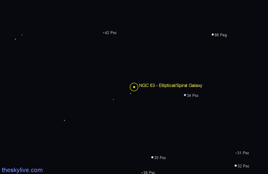 Finder chart NGC 63 - Elliptical/Spiral Galaxy in Pisces star