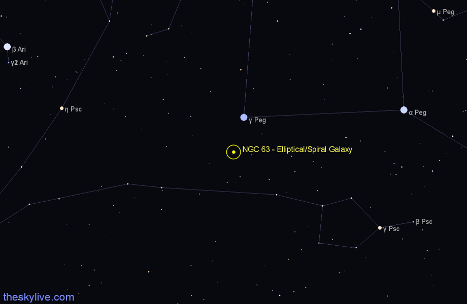 Finder chart NGC 63 - Elliptical/Spiral Galaxy in Pisces star