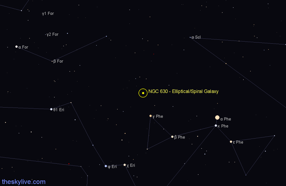 Finder chart NGC 630 - Elliptical/Spiral Galaxy in Sculptor star