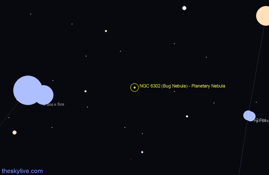 Finder chart NGC 6302 (Bug Nebula) - Planetary Nebula in Scorpius star