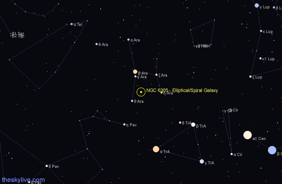 Finder chart NGC 6305 - Elliptical/Spiral Galaxy in Ara star