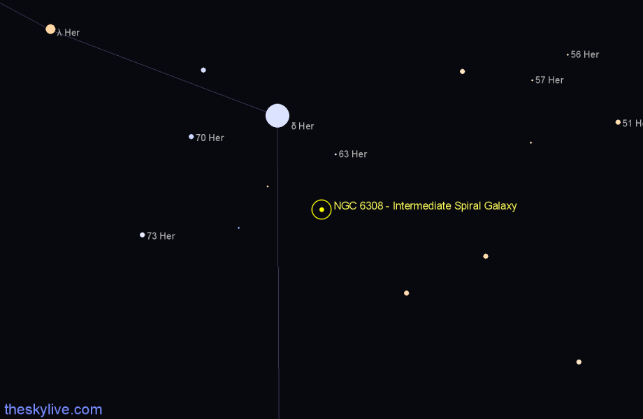 Finder chart NGC 6308 - Intermediate Spiral Galaxy in Hercules star