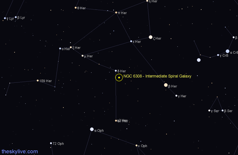 Finder chart NGC 6308 - Intermediate Spiral Galaxy in Hercules star