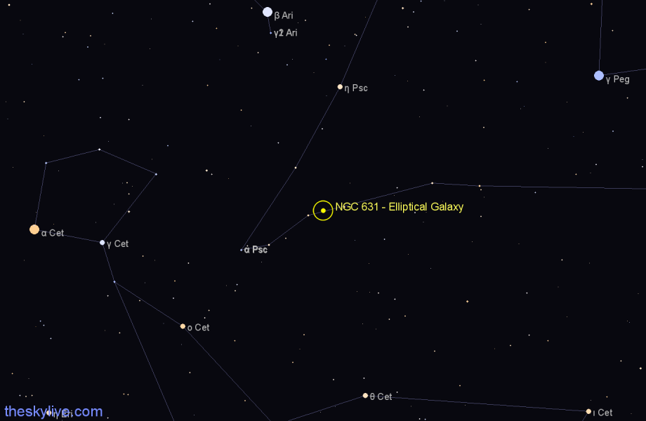 Finder chart NGC 631 - Elliptical Galaxy in Pisces star