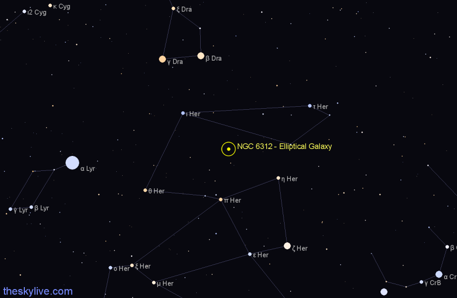 Finder chart NGC 6312 - Elliptical Galaxy in Hercules star