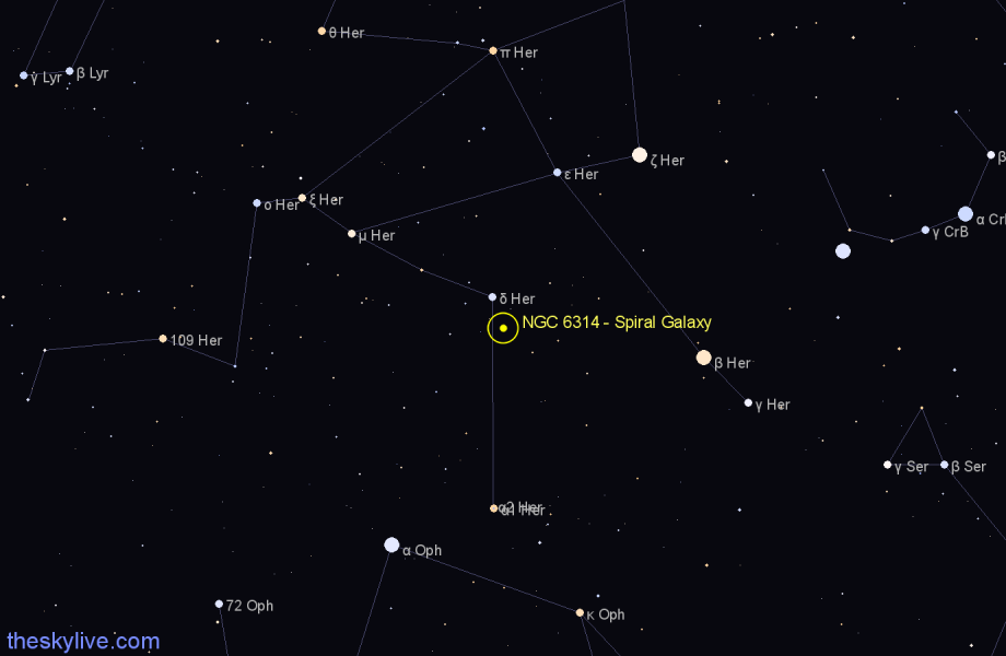 Finder chart NGC 6314 - Spiral Galaxy in Hercules star