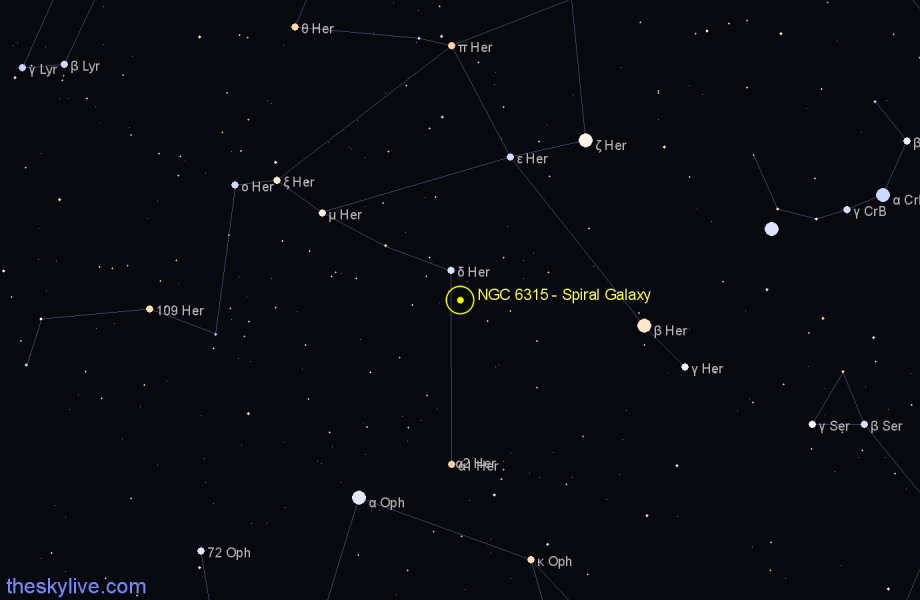 Finder chart NGC 6315 - Spiral Galaxy in Hercules star