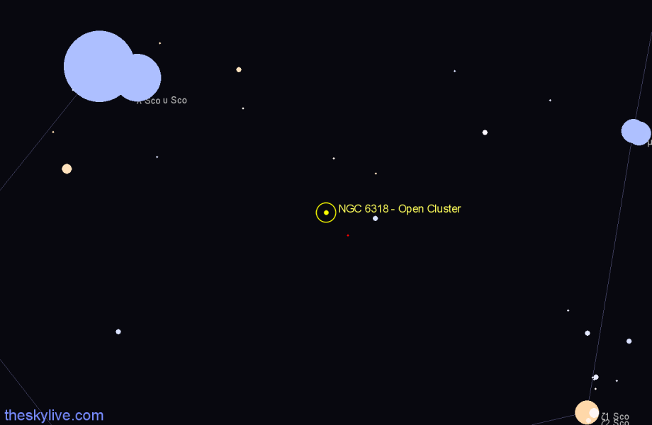 Finder chart NGC 6318 - Open Cluster in Scorpius star