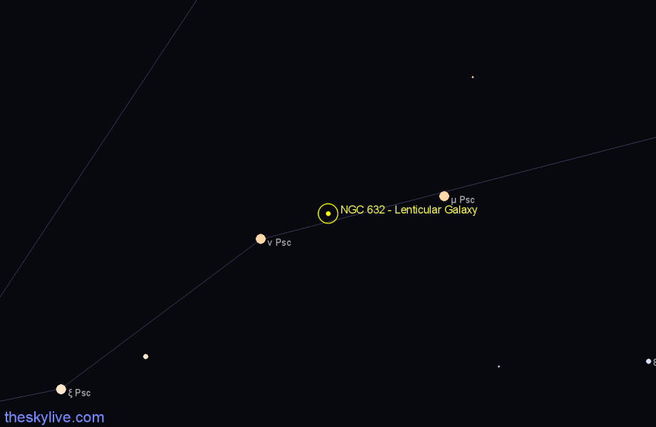 Finder chart NGC 632 - Lenticular Galaxy in Pisces star