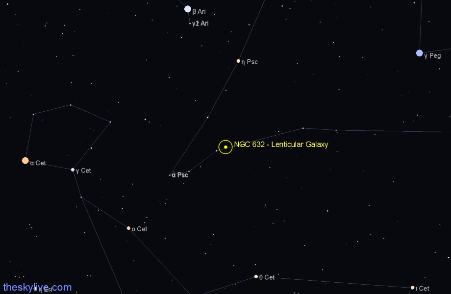 Finder chart NGC 632 - Lenticular Galaxy in Pisces star