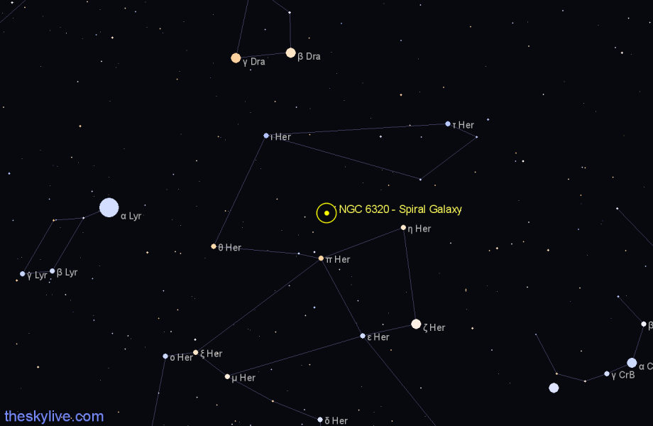 Finder chart NGC 6320 - Spiral Galaxy in Hercules star