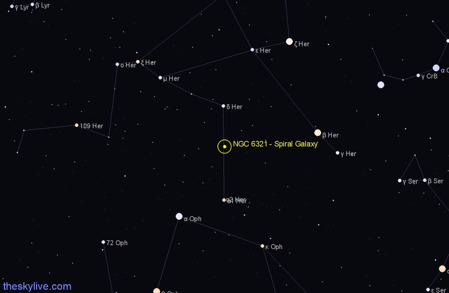 Finder chart NGC 6321 - Spiral Galaxy in Hercules star