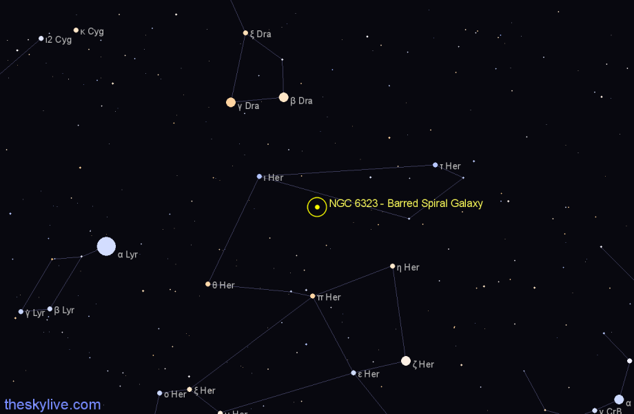 Finder chart NGC 6323 - Barred Spiral Galaxy in Hercules star