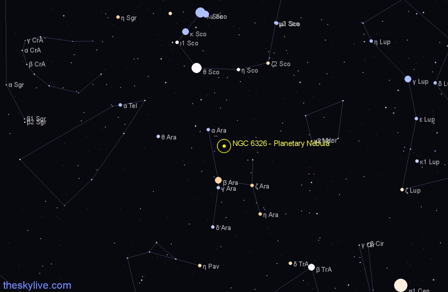 Finder chart NGC 6326 - Planetary Nebula in Ara star