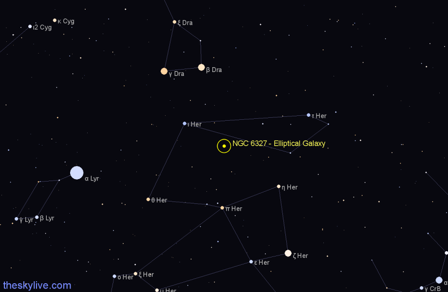 Finder chart NGC 6327 - Elliptical Galaxy in Hercules star