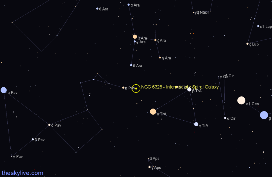 Finder chart NGC 6328 - Intermediate Spiral Galaxy in Ara star