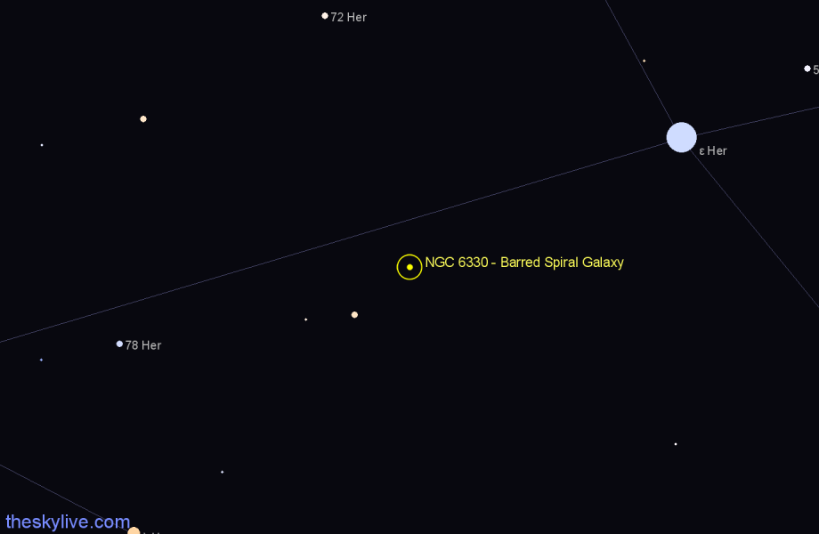 Finder chart NGC 6330 - Barred Spiral Galaxy in Hercules star