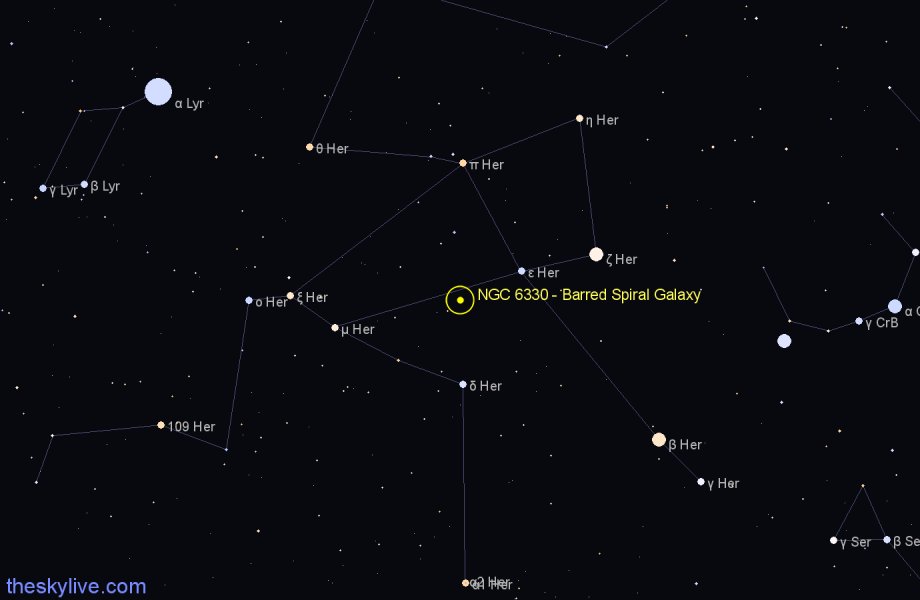 Finder chart NGC 6330 - Barred Spiral Galaxy in Hercules star