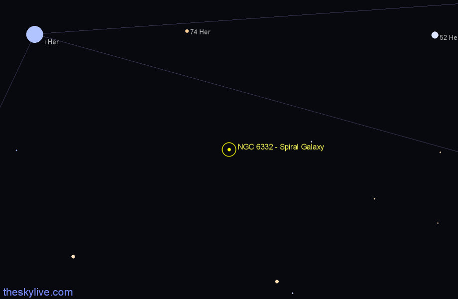 Finder chart NGC 6332 - Spiral Galaxy in Hercules star