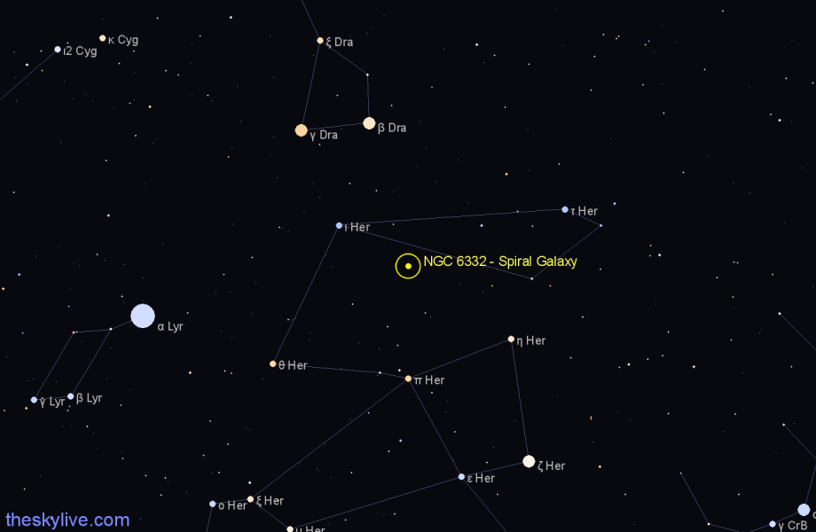 Finder chart NGC 6332 - Spiral Galaxy in Hercules star