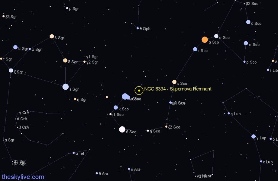 Finder chart NGC 6334 - Supernova Remnant in Scorpius star