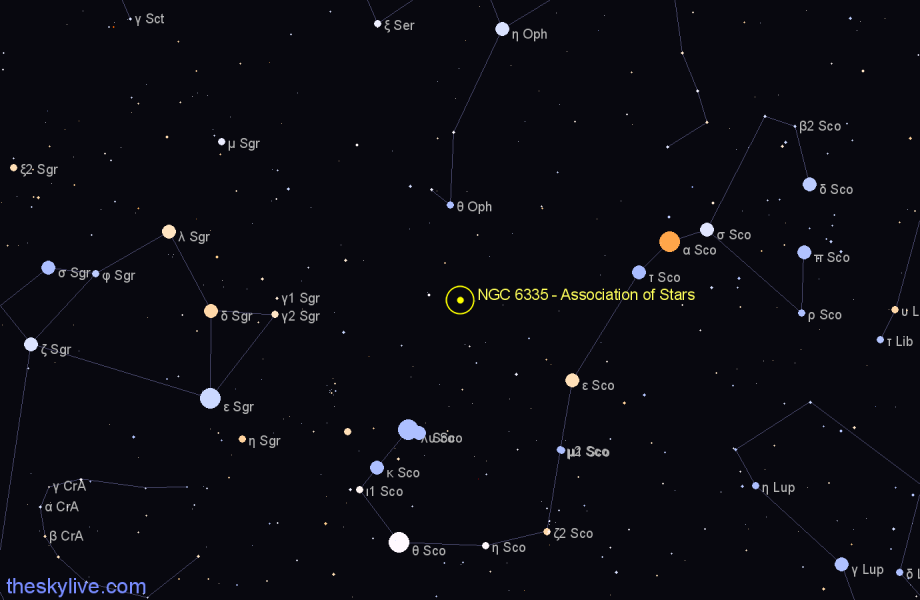 Finder chart NGC 6335 - Association of Stars in Scorpius star