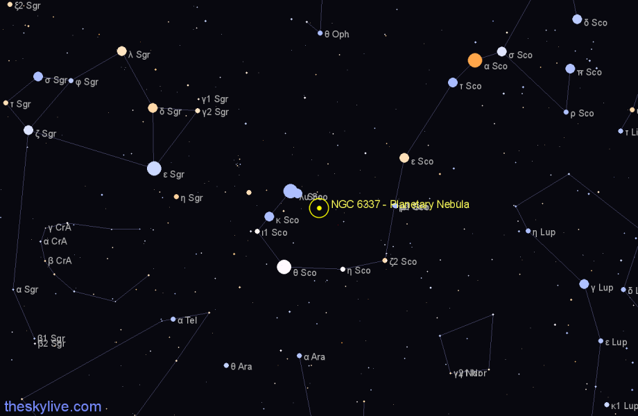 Finder chart NGC 6337 - Planetary Nebula in Scorpius star