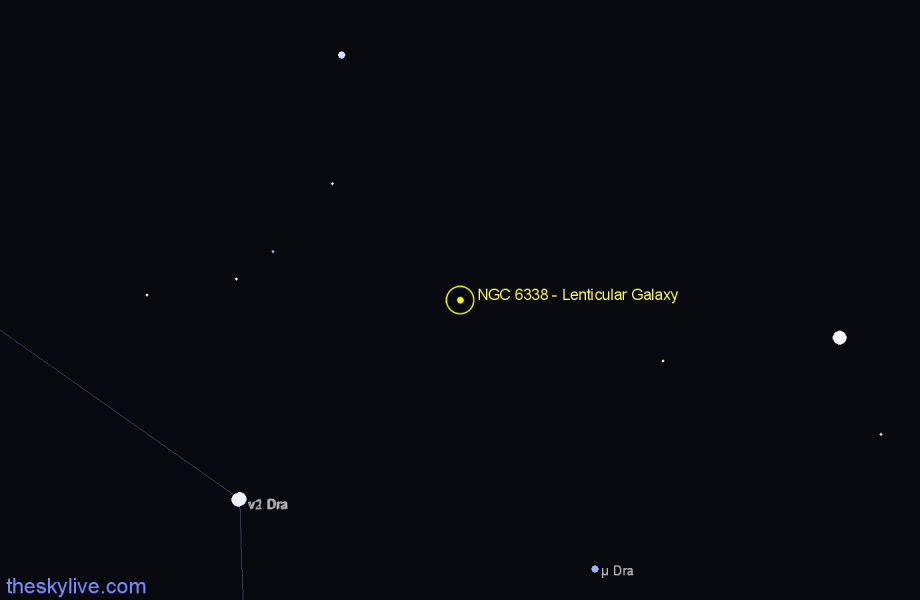 Finder chart NGC 6338 - Lenticular Galaxy in Draco star