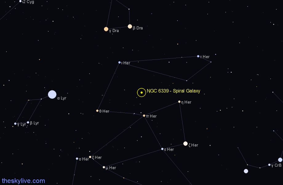 Finder chart NGC 6339 - Spiral Galaxy in Hercules star