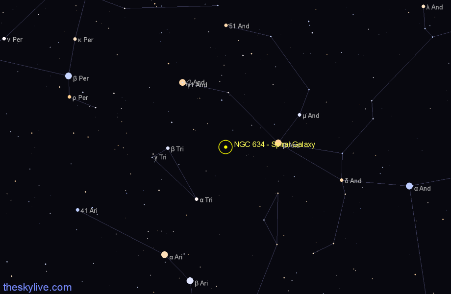 Finder chart NGC 634 - Spiral Galaxy in Triangulum star