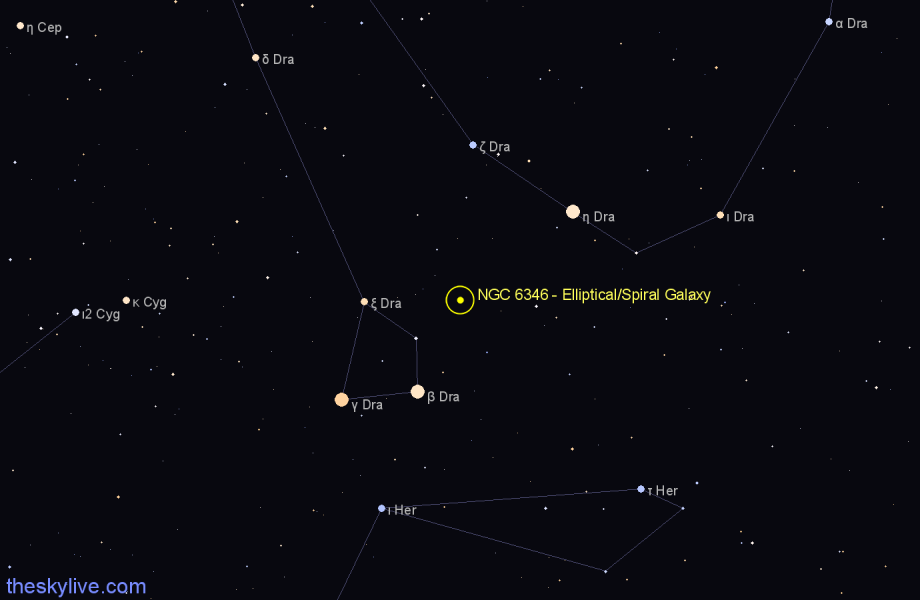 Finder chart NGC 6346 - Elliptical/Spiral Galaxy in Draco star