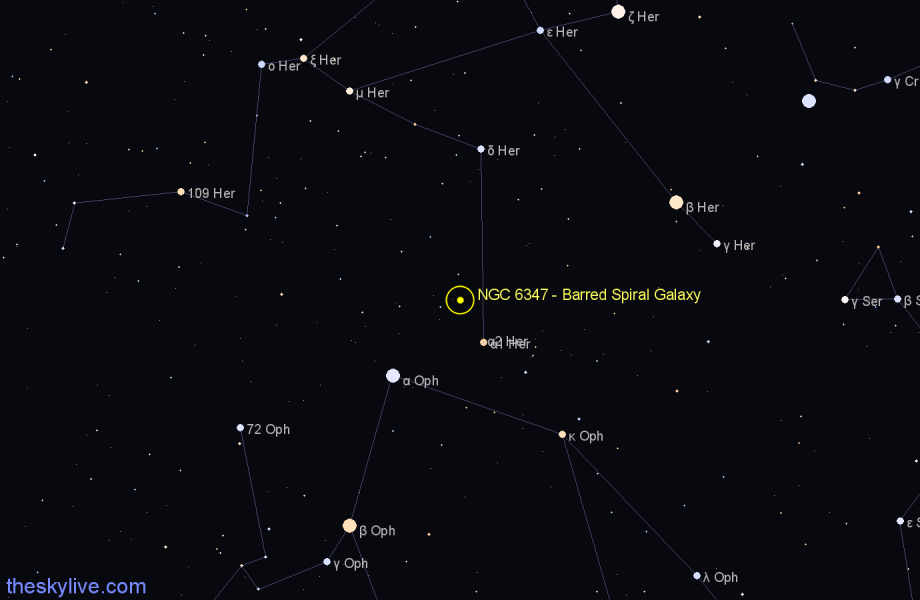 Finder chart NGC 6347 - Barred Spiral Galaxy in Hercules star