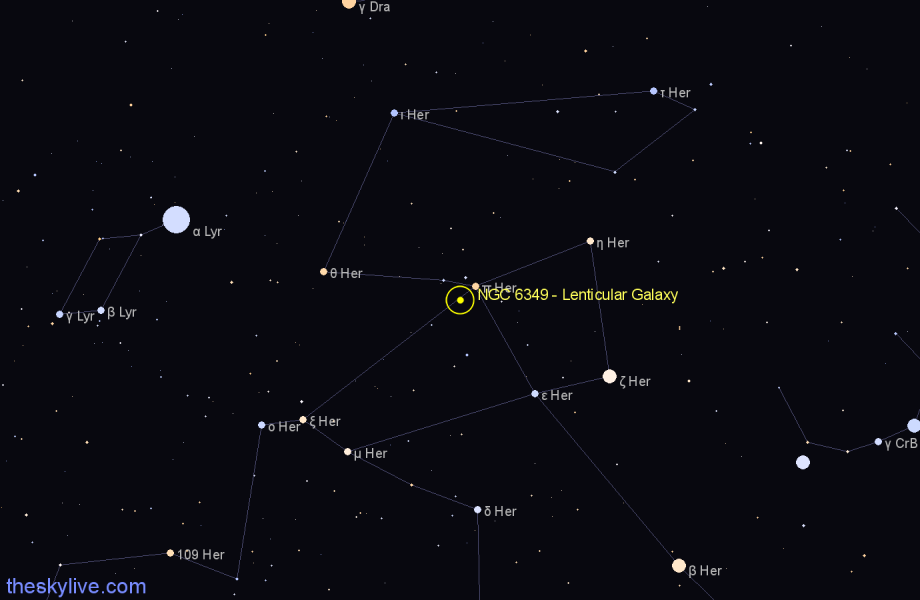 Finder chart NGC 6349 - Lenticular Galaxy in Hercules star