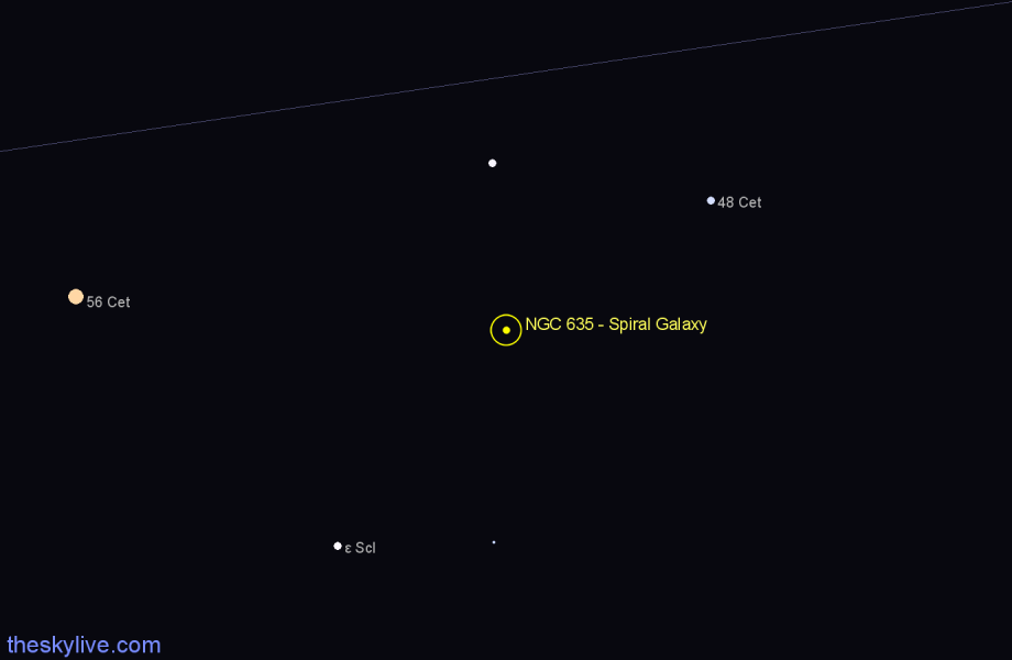 Finder chart NGC 635 - Spiral Galaxy in Cetus star