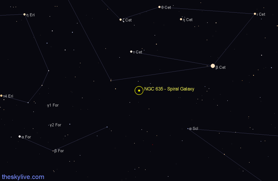 Finder chart NGC 635 - Spiral Galaxy in Cetus star