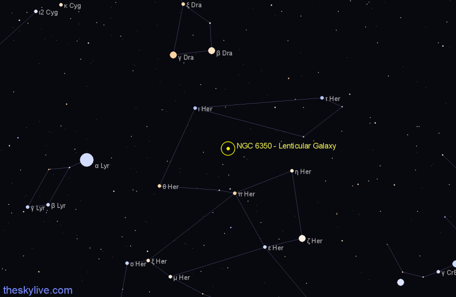 Finder chart NGC 6350 - Lenticular Galaxy in Hercules star