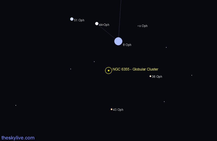 Finder chart NGC 6355 - Globular Cluster in Ophiuchus star