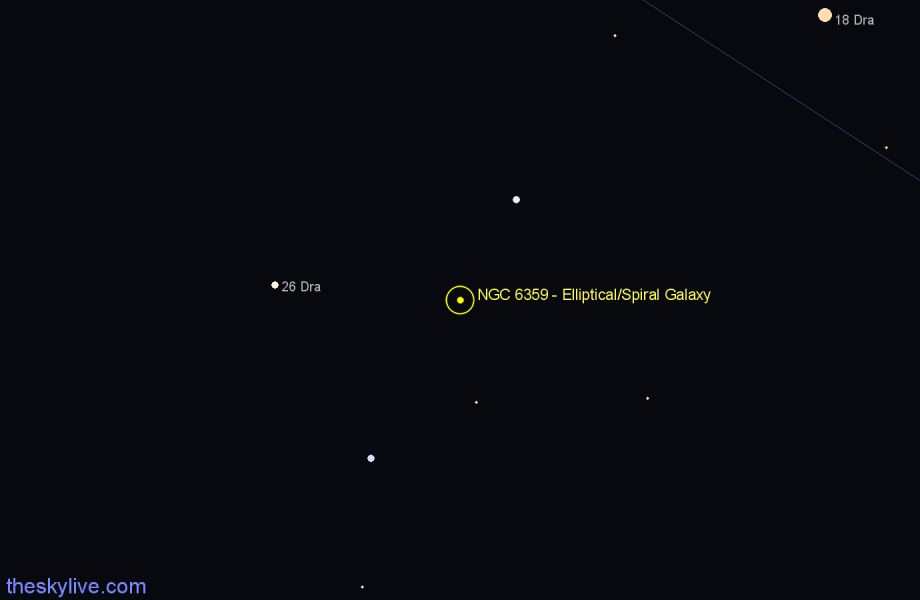 Finder chart NGC 6359 - Elliptical/Spiral Galaxy in Draco star