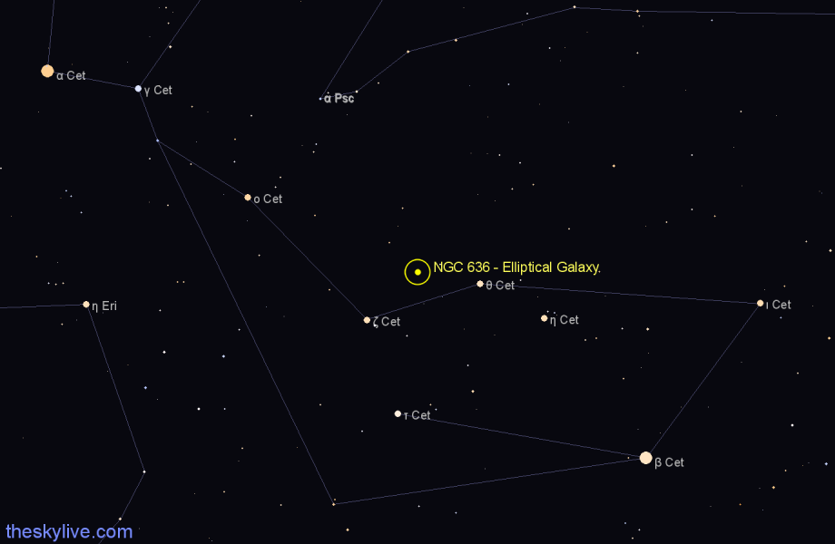 Finder chart NGC 636 - Elliptical Galaxy in Cetus star