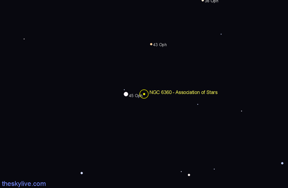 Finder chart NGC 6360 - Association of Stars in Ophiuchus star