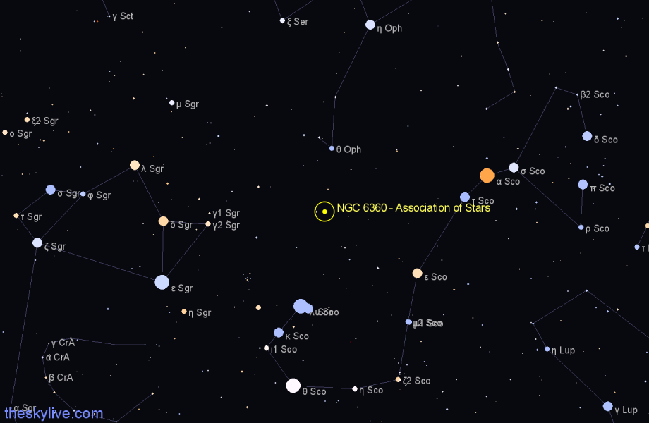 Finder chart NGC 6360 - Association of Stars in Ophiuchus star