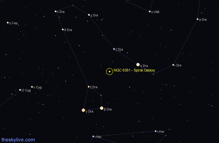 Finder chart NGC 6361 - Spiral Galaxy in Draco star