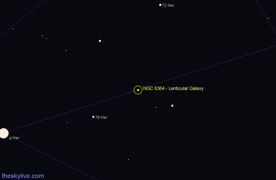 Finder chart NGC 6364 - Lenticular Galaxy in Hercules star