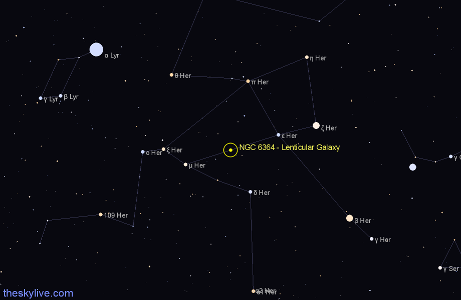 Finder chart NGC 6364 - Lenticular Galaxy in Hercules star