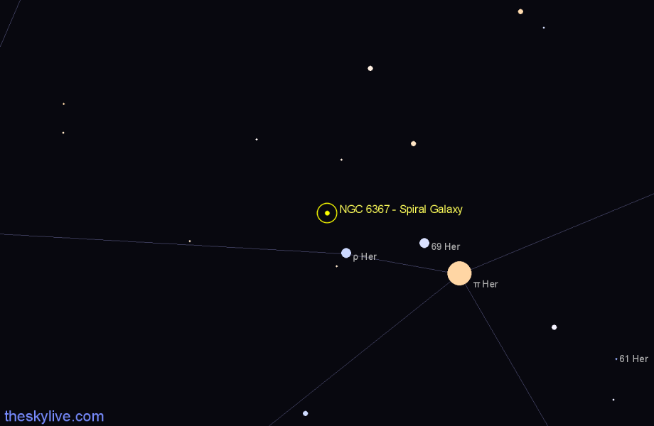 Finder chart NGC 6367 - Spiral Galaxy in Hercules star