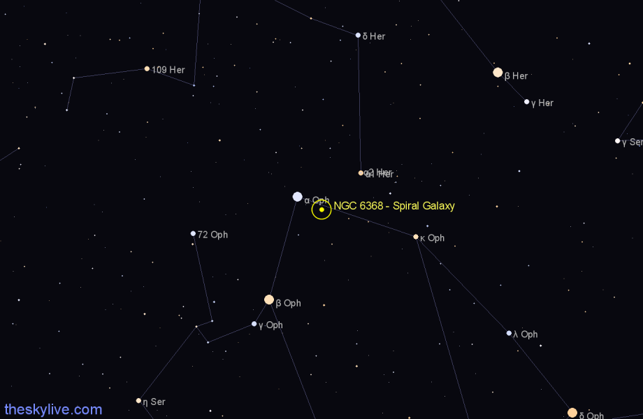 Finder chart NGC 6368 - Spiral Galaxy in Ophiuchus star