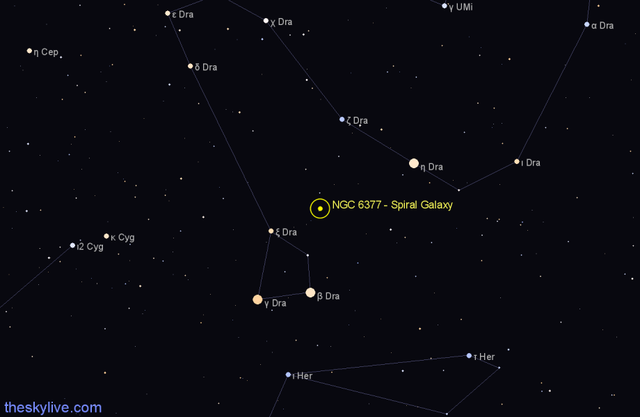 Finder chart NGC 6377 - Spiral Galaxy in Draco star