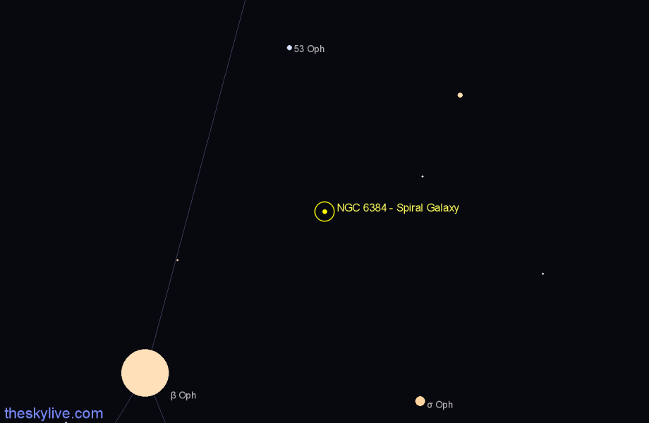 Finder chart NGC 6384 - Spiral Galaxy in Ophiuchus star